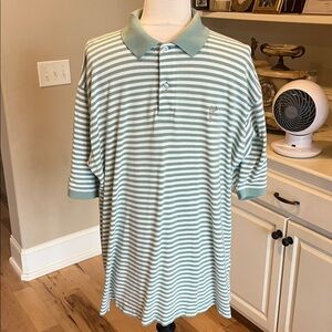 Sage Green White Striped Polo
